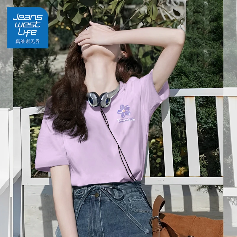 真维斯无界夏季新款纯棉宽松短袖T恤休闲百搭高颜值女装上衣短袖y