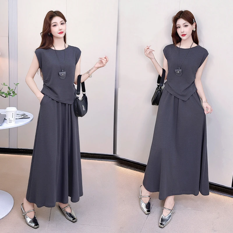 时尚套装裙女2025夏季新款洋气显瘦简约短袖气质半身裙两件套2572