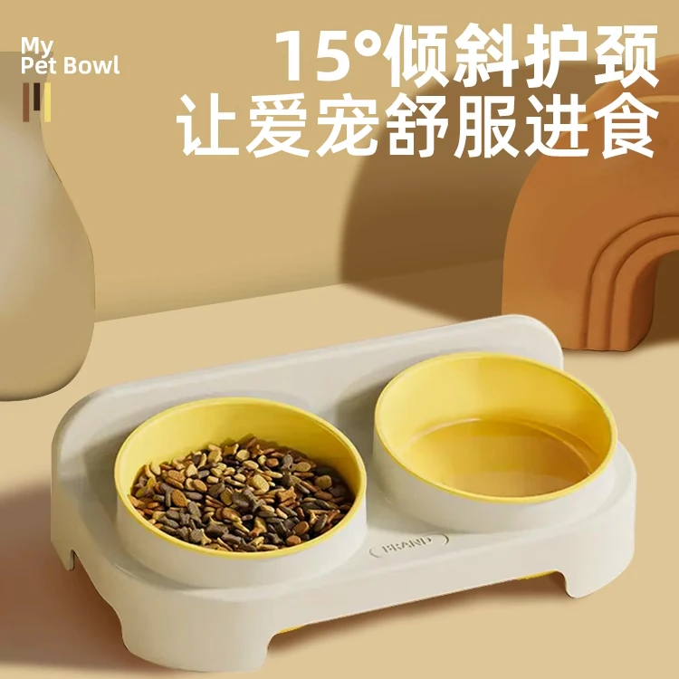 猫碗环保猫食盆猫咪饭碗双碗斜口狗狗碗喝水喂食碗保护颈椎防打翻