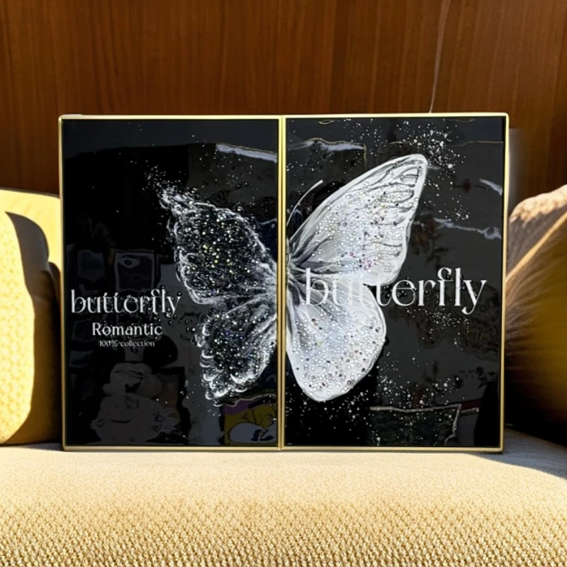 【雅轩】蝴蝶晶瓷镶钻两联装饰画餐厅卧室斗柜轻奢蝴蝶4060