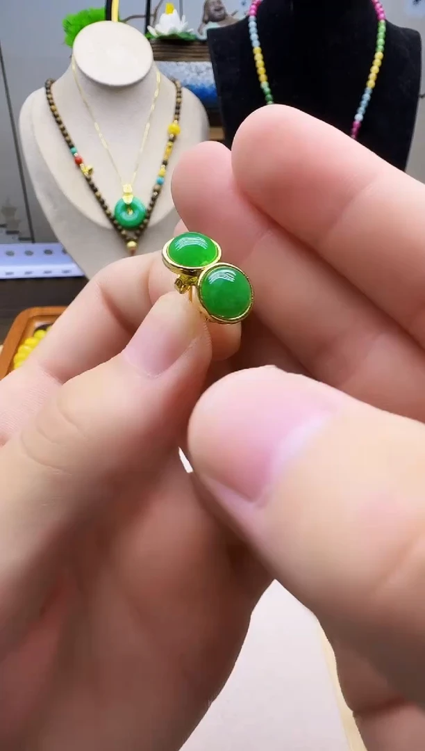 翡翠14K金镶嵌耳饰E144