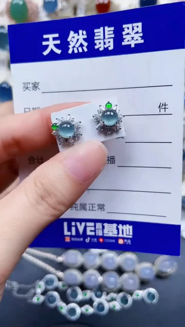 银S925镶嵌翡翠耳饰544