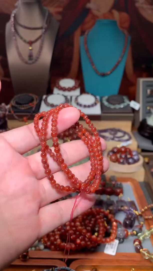 未镶嵌珠宝半成品水晶红极光多圈4mm+