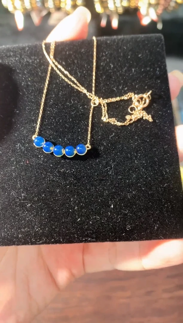 18K金镶嵌琥珀珠宝奇石多米尼加微笑链