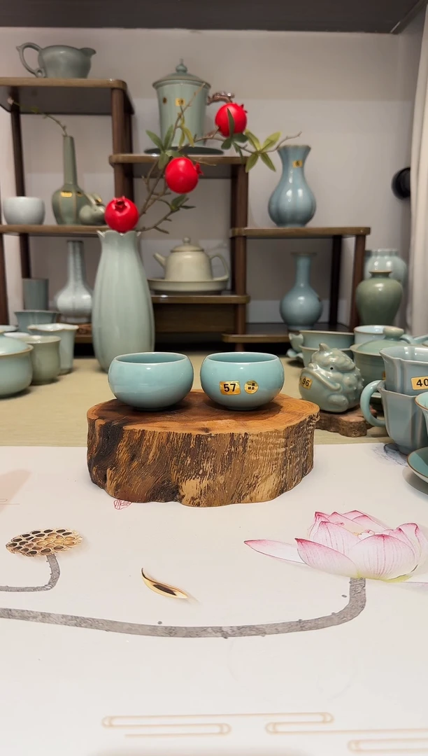 杯子57小禅定杯一对无纹不开片 仿古釉一级精品 主人杯品茗杯*