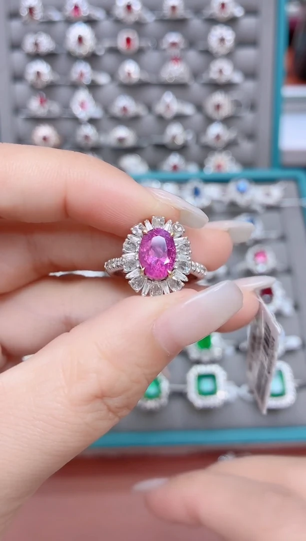 彩色蓝宝石戒指+吊坠两用款18K金镶嵌-无烧-3.2ct