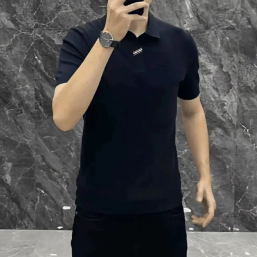 2025新款男士商务休闲翻领针织短袖T恤男毛衣百搭POLO衫