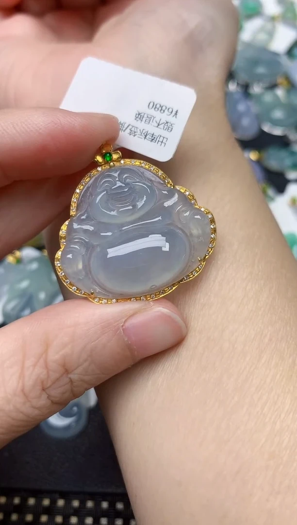 颈饰18K金镶嵌翡翠天然缅甸A货翡翠