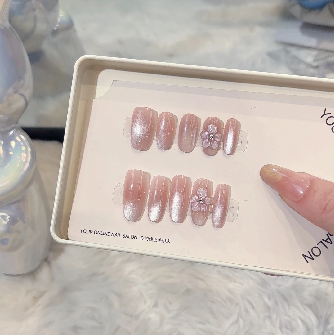 【春合冰花】纯手工穿戴甲光疗美甲春风轻奢高级感显白指甲贴