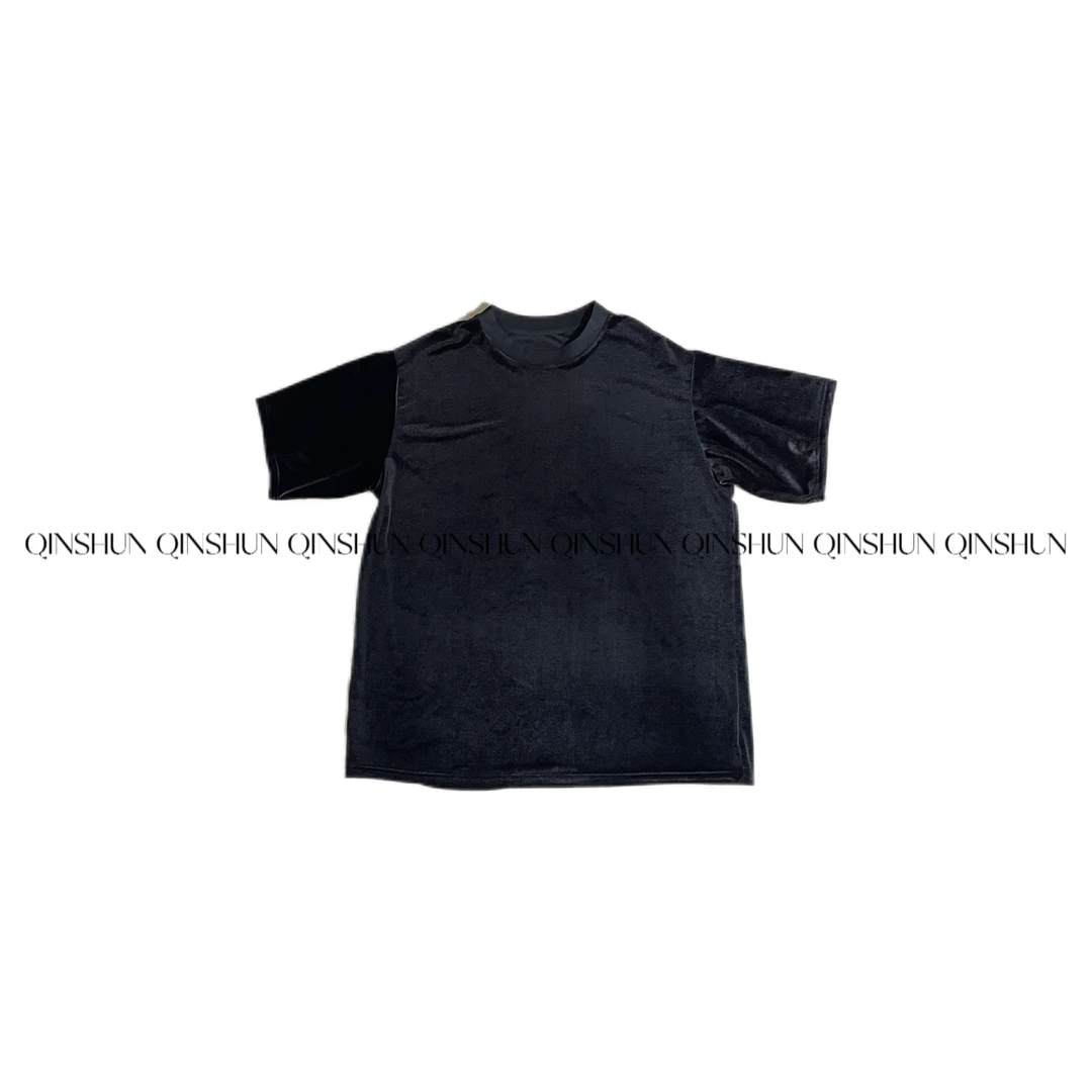 【芊姐 QINSHUN】高级感气质黑色丝绒上衣女百搭宽松休闲短袖T恤