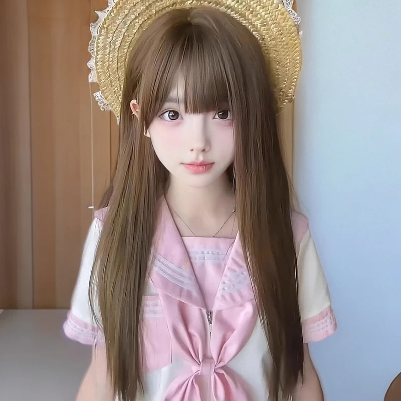 少萝假头发女浅棕长直发气质甜妹及腰发空气刘海夏日度假风全头套