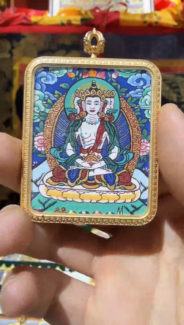 吊坠大日如来-纯手绘唐卡拉萨直发