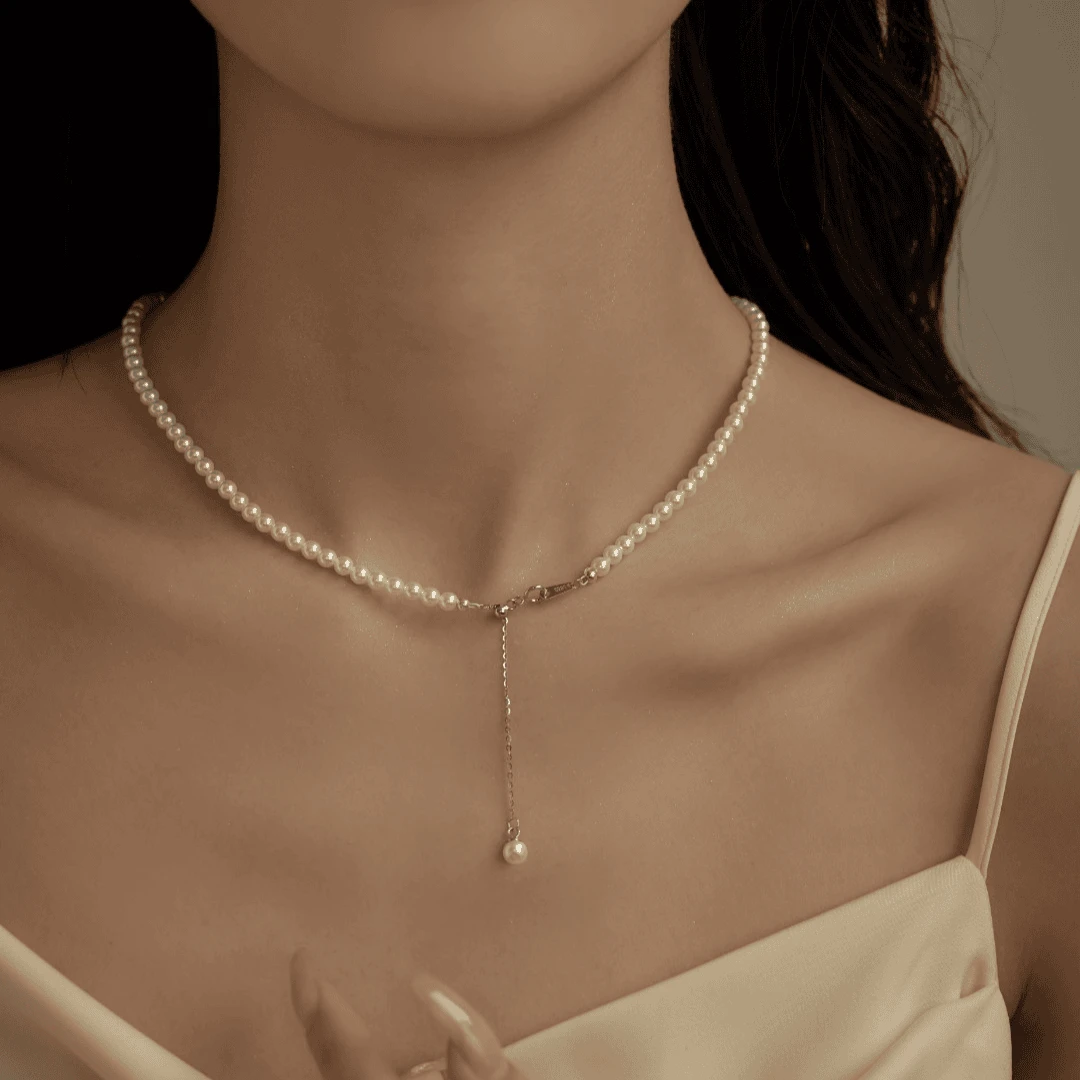 链子925银仿珍珠 链子925银链子baby小米珠百搭项链细款抽拉爆款