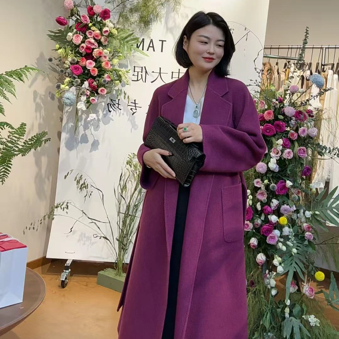 TANTAN 气质时尚百搭中长款羊毛大衣秋冬外套2834