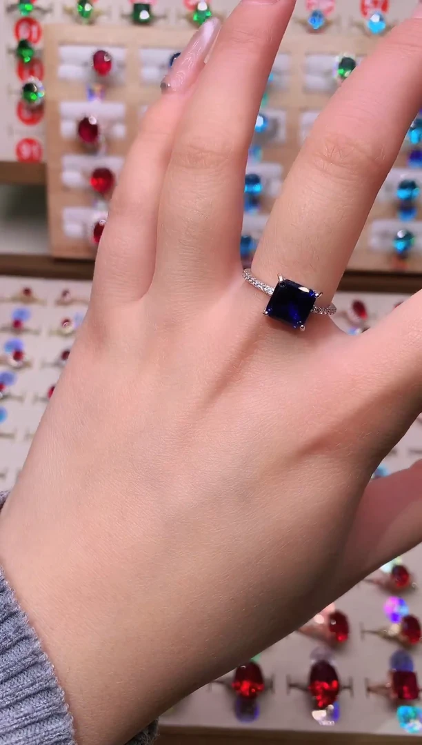 戒指蓝宝石银S925镶嵌方8*8 银托