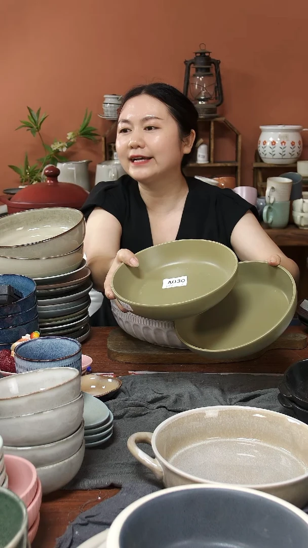 陶瓷A030陶瓷深盘2件套微瑕