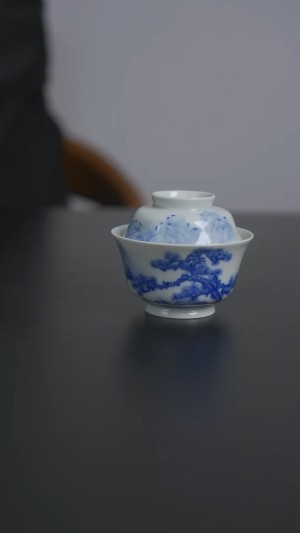 盖碗青花松石山水盖碗70ml