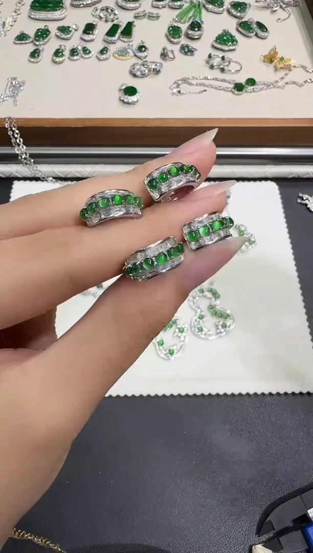 银S925镶嵌翡翠耳饰X1007-886-157多样性一对