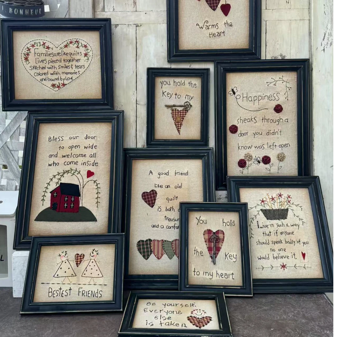 欧式布艺装饰画手绣贴布画实木壁饰客厅卧室创意家居壁画