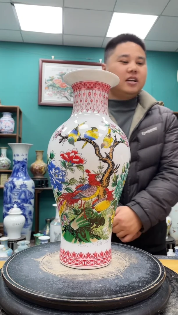 摆件牡丹双凤鱼尾陶瓷