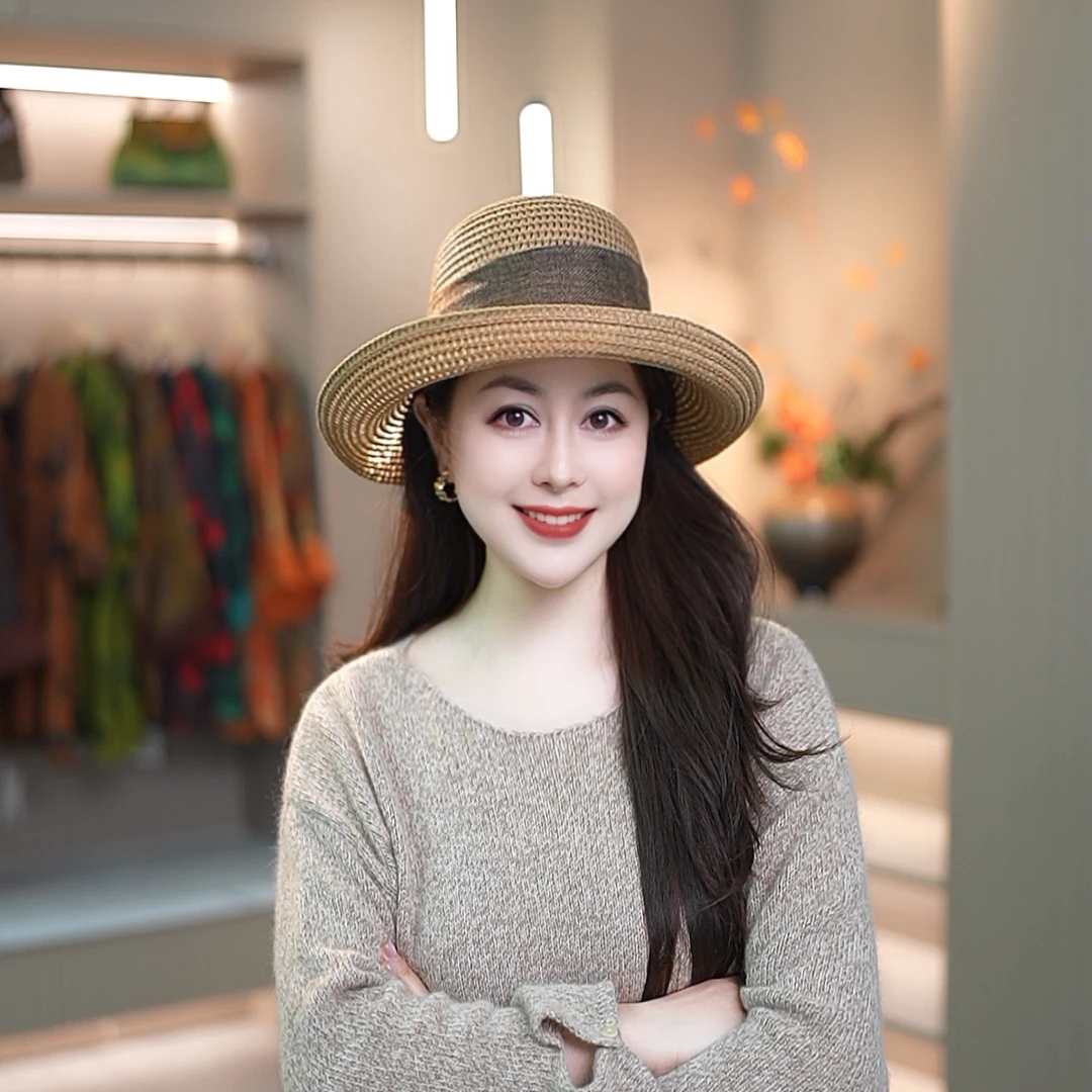 弯檐大檐蝴蝶结女街头风草帽帽子优雅夏季显瘦渔夫帽复古网红遮阳