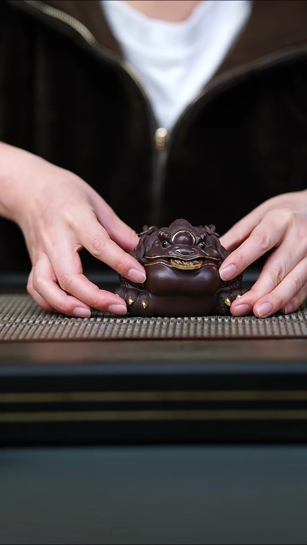 茶壶紫砂紫泥描金霸王蟾