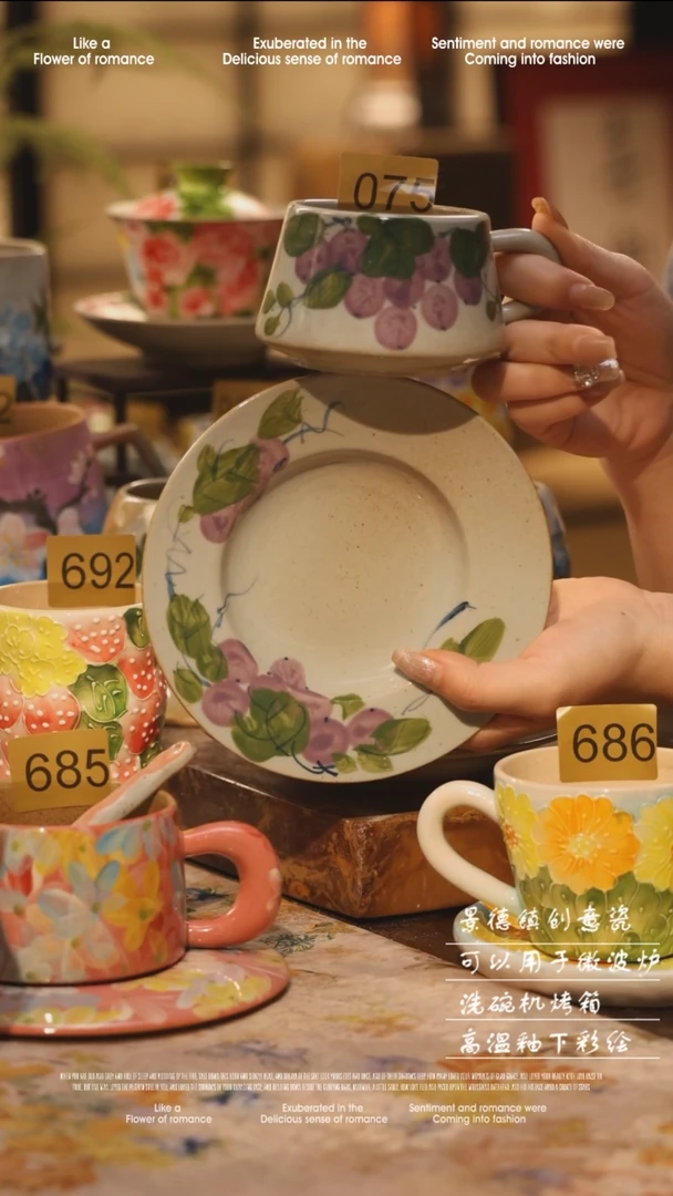 陶瓷075景德镇高温手绘釉下彩设计师款式