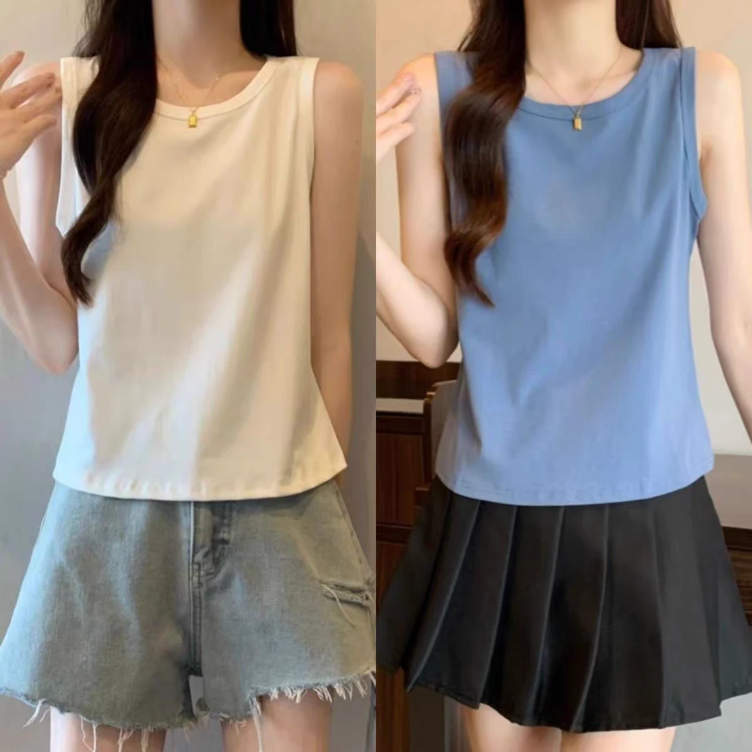 显瘦短款无袖宽松型宽松时尚风白色极简风百搭背心吊带