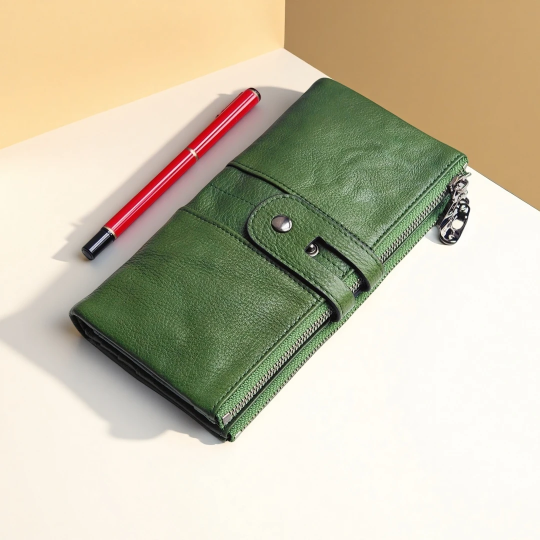 女士皮卡包长款钱包多功能多卡位手抓包时尚头层牛皮手包拉链卡包