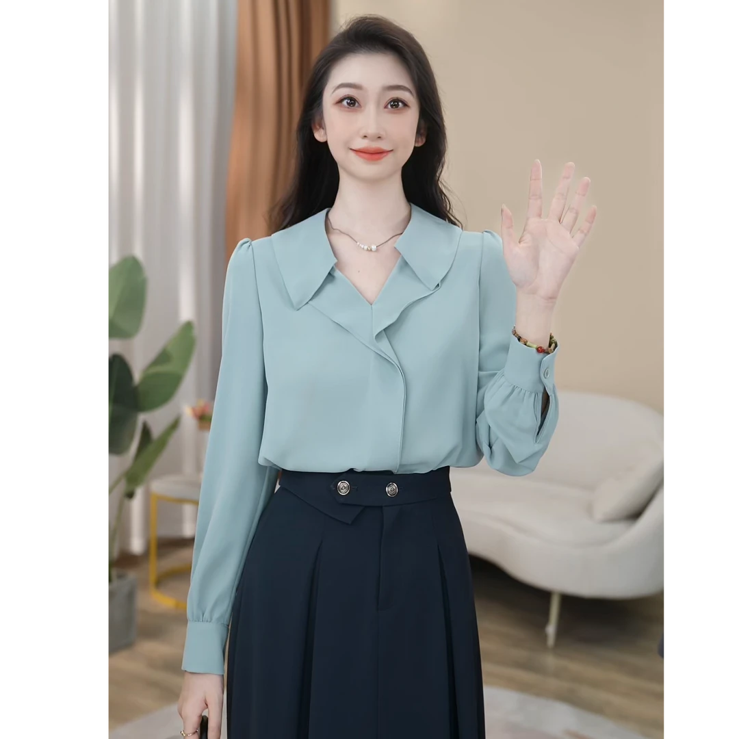 【曼贝】长袖衬衫女设计感小众轻熟宽松气质减龄衬衣8492102【甜甜】