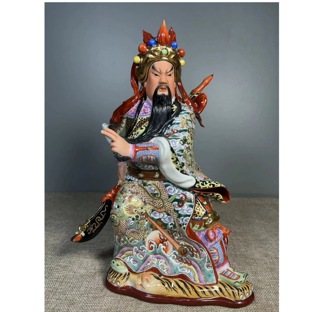 当代 小号关二爷关公关羽景德镇雕塑珐琅彩精雕伽蓝菩萨关帝圣君