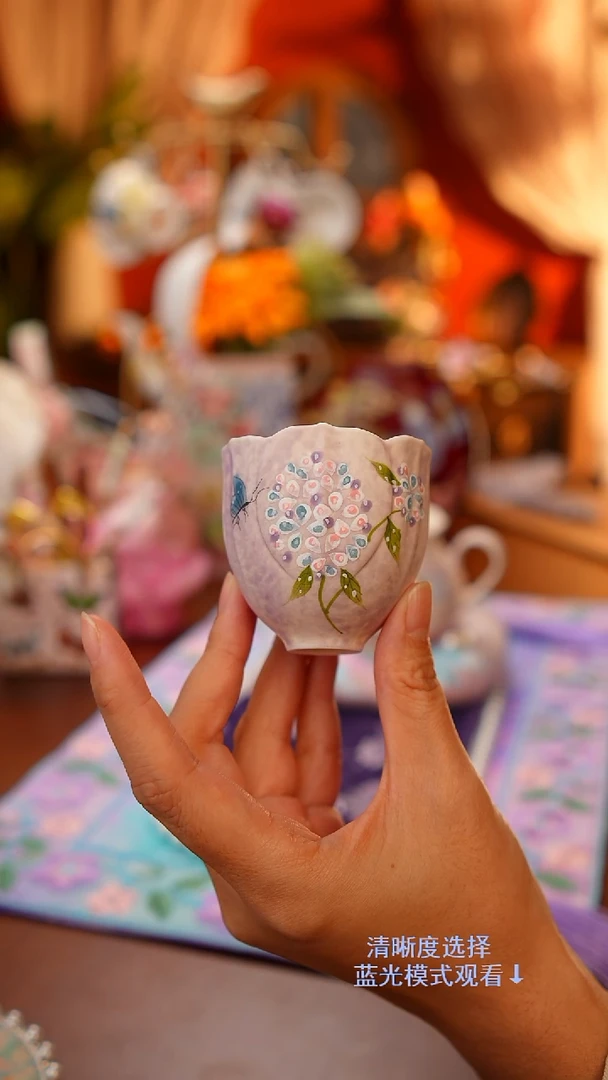 Miss甜甄选推荐-手绘绣球花茶杯