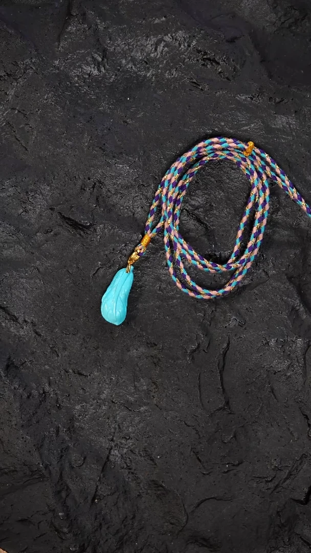 18K金镶嵌绿松石颈饰高瓷度原矿绿松石羽毛项链3设计款  孤品