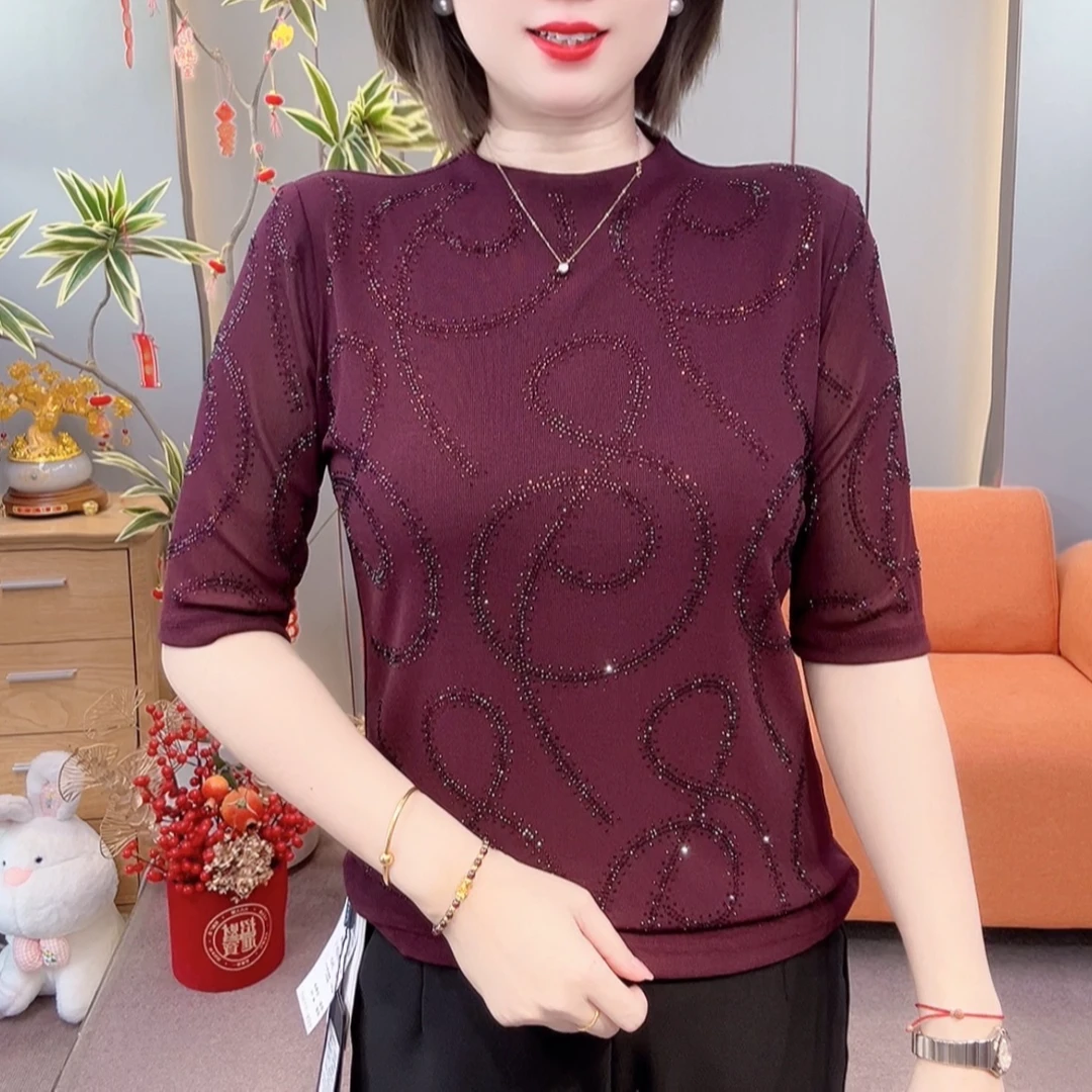 （宠粉款）高档洋气显瘦烫钻中袖打底衫8808