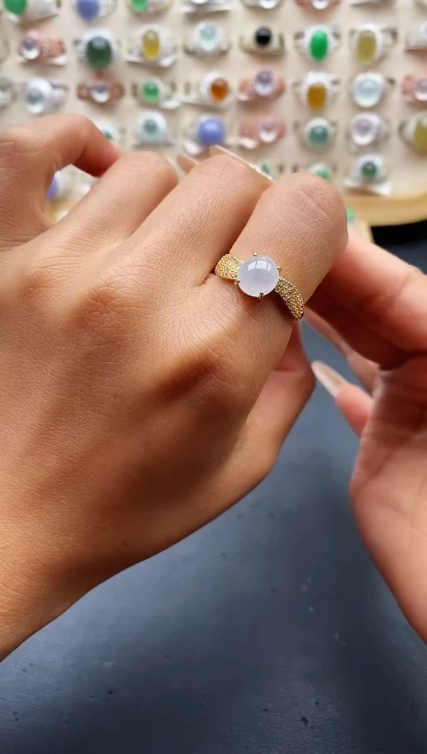 银S925镶嵌戒指翡翠缅甸天然A货翡翠2 3-7