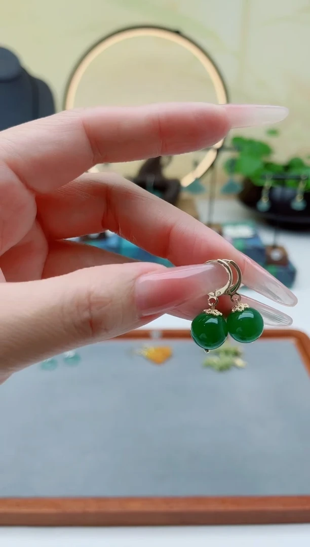 未镶嵌耳饰玛瑙/玉髓00耳扣绿色新款