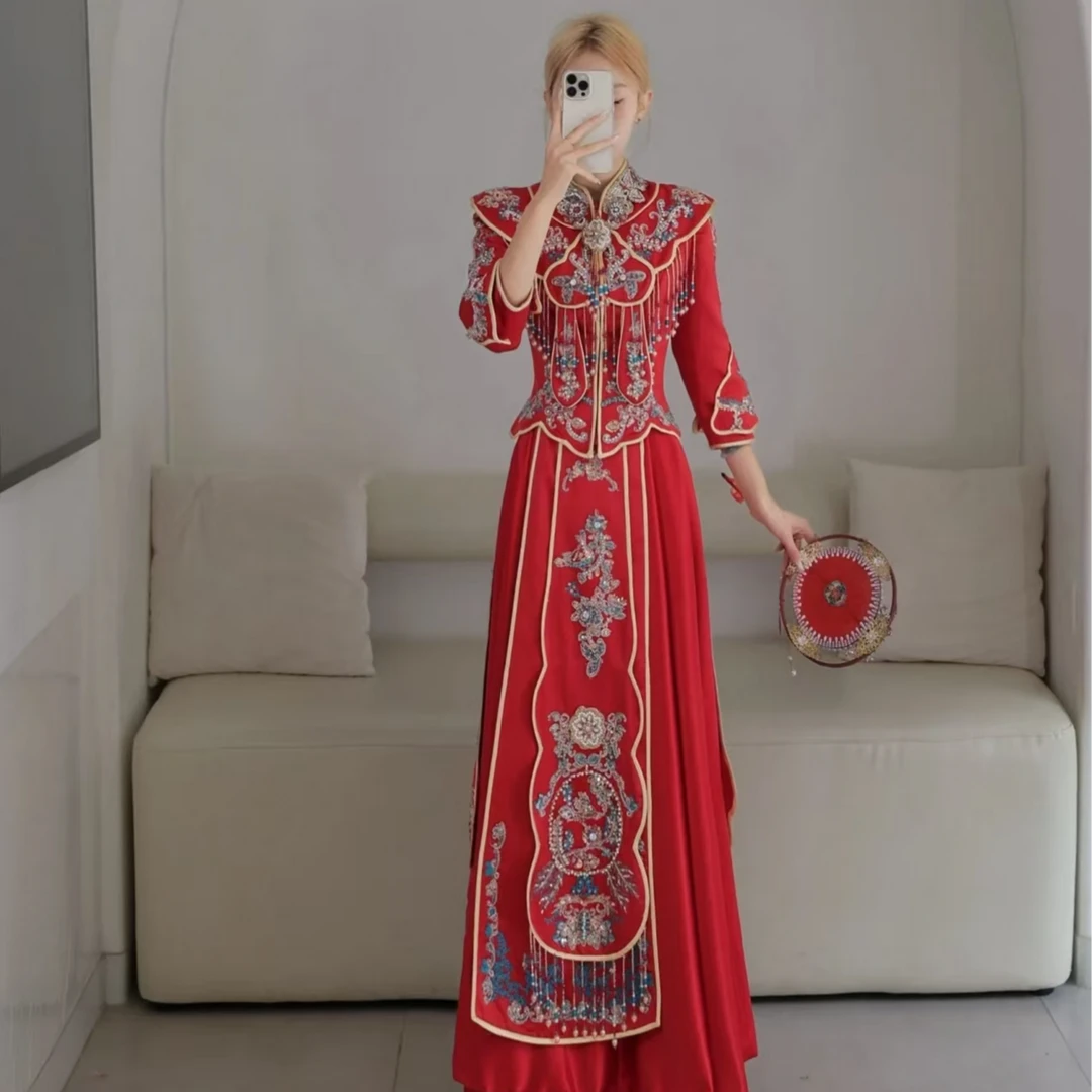 云阔新款秀禾服2025新款奢华中式结婚新娘礼服重工嫁衣修身婚服女