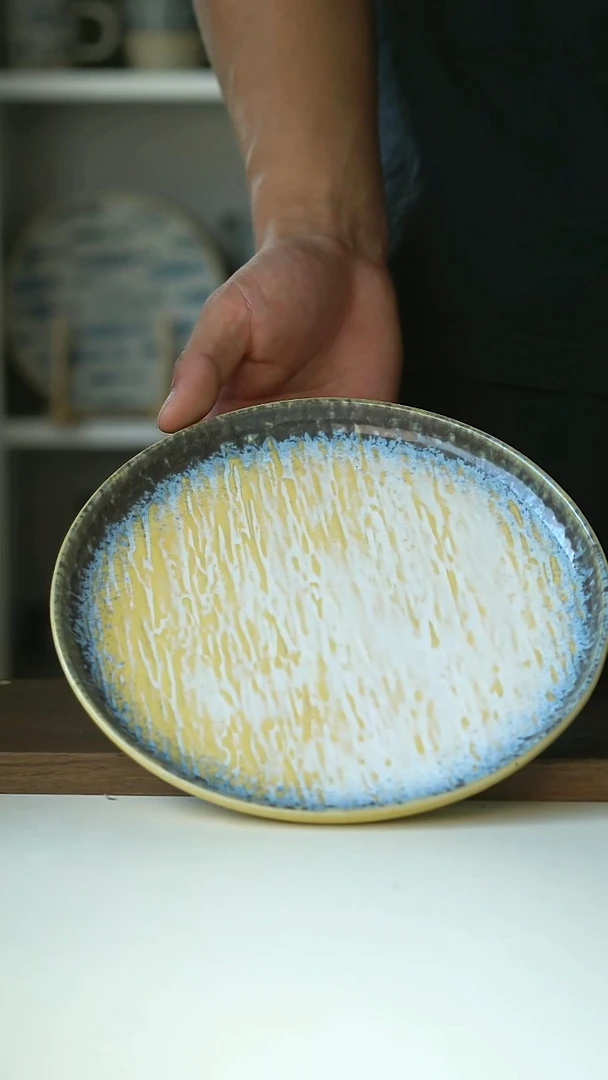 微瑕日式月苔灰釉餐盘20@4-2@