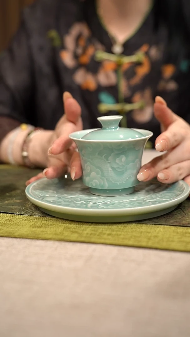 摆件白**?龙纹系列 二才盖碗+壶承