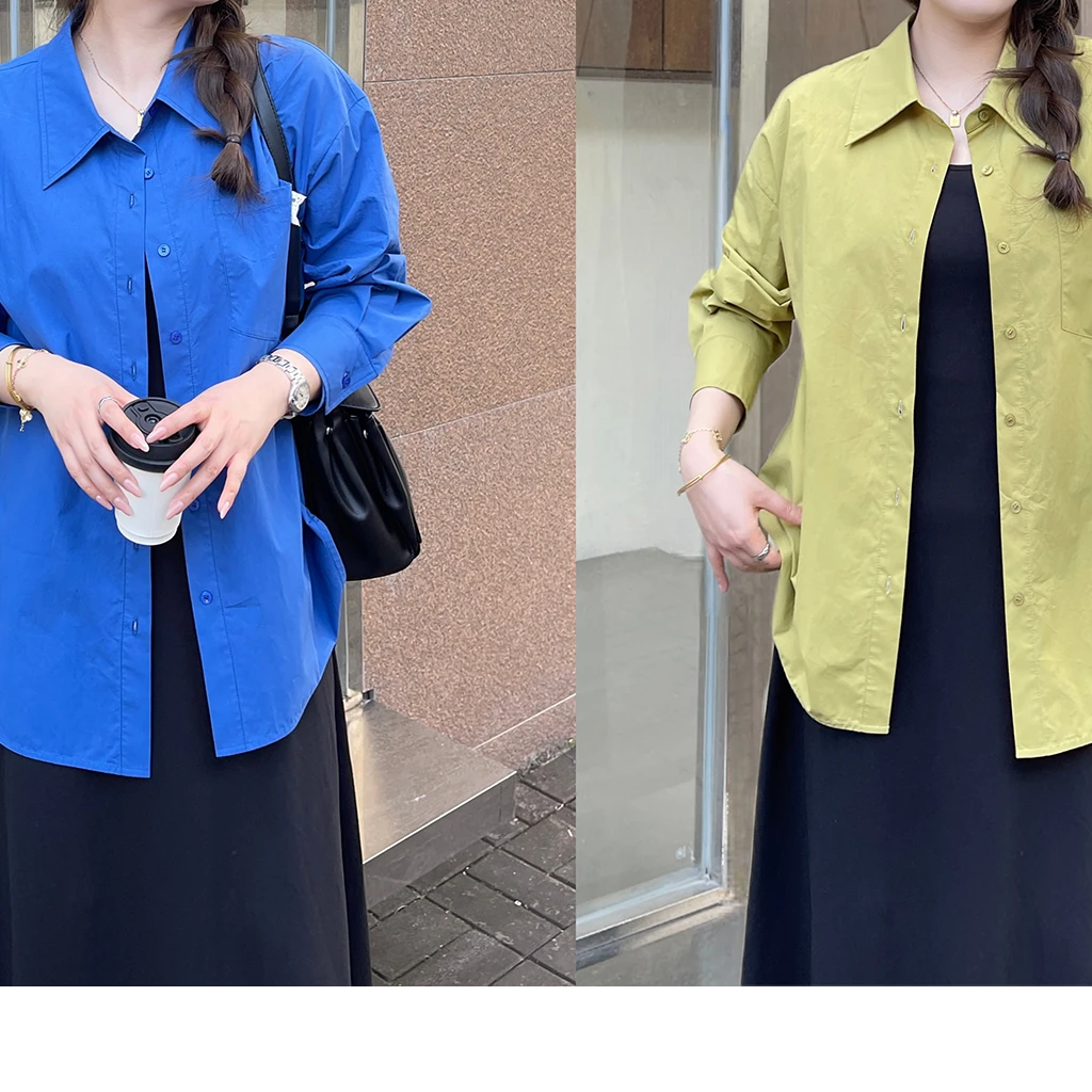 QC杨杨【蓝城旧事】微胖大码女春时尚百搭休闲长袖衬衫 ZY503F53