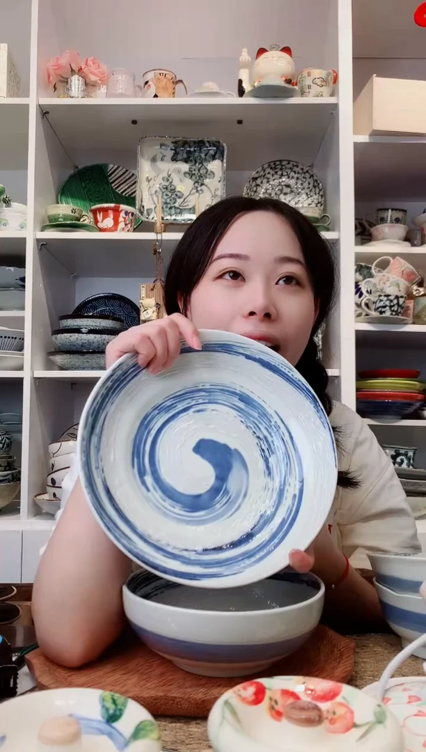 陶瓷美浓烧风吹清流大深盘23cm