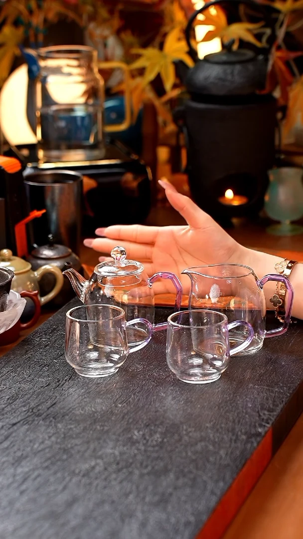 暗香疏影/秦权小泡壶/紫海棠+秦权匀杯/浅紫+水月杯2入/浅紫