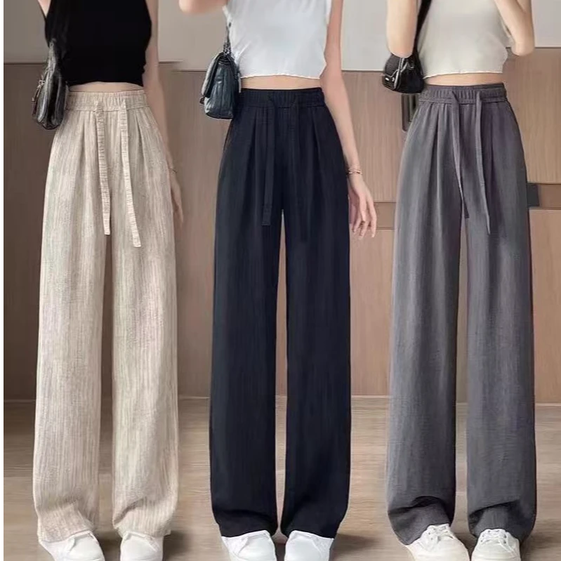 新款高腰垂感薄款女夏季慵懒休闲直筒拖地夏天薄裤冰丝阔腿裤