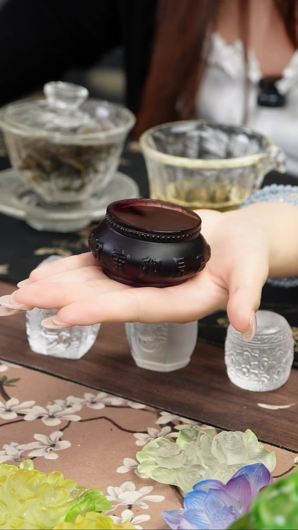 琉璃手工艺品古法琉璃紫色十二时辰鼓形盖置