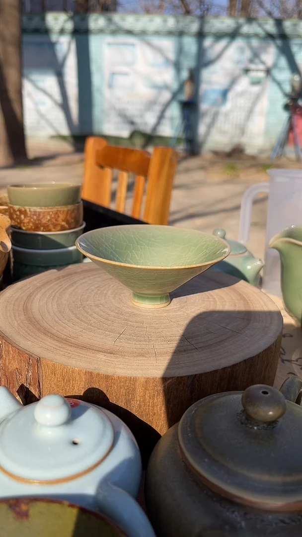 摆件陶原生态原矿葱绿斗笠1