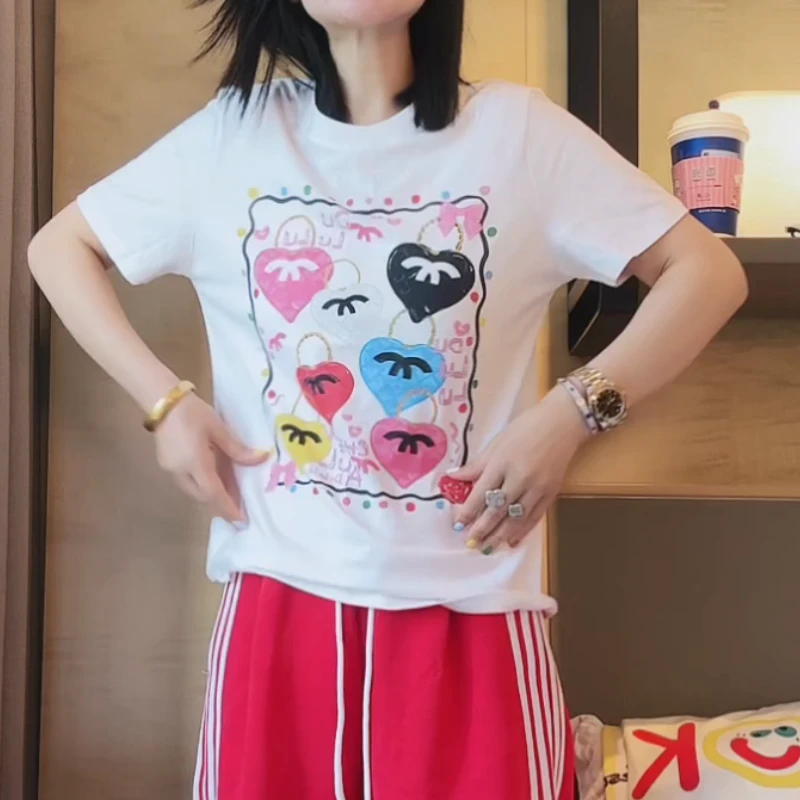 2025春夏新款欧若风香香彩色爱心圆领短袖上衣LK2502789