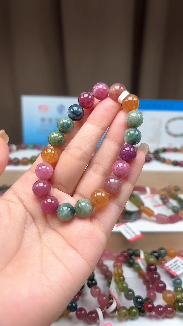 手串未镶嵌碧玺10.3mm艳丽彩虹色高阶油画体单圈手串