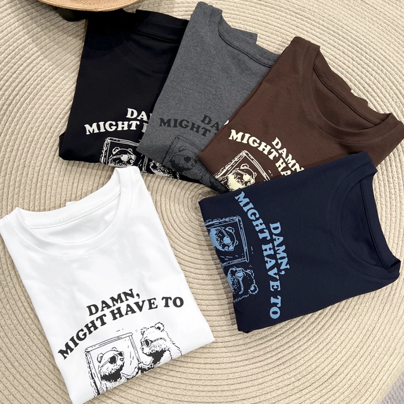 必魅-韩系2025秋季新款卡通小熊字母长袖T恤遮肉弹力上衣56991