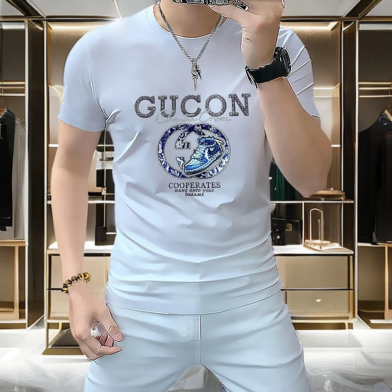 Vaesric Poseidon/瓦萨琪波塞冬男士短袖t恤修身圆领轻奢休闲上衣