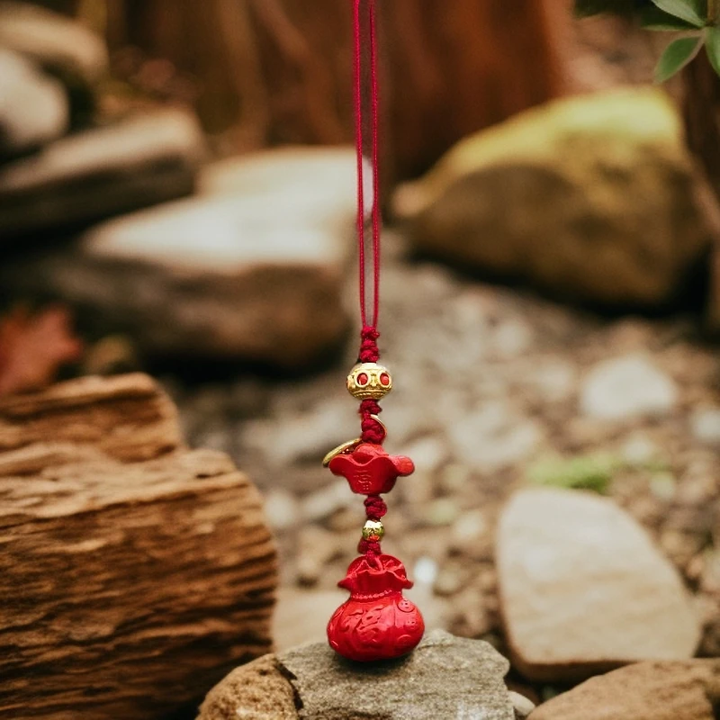 天然辰砂琉璃文创朱砂钱袋子挂件